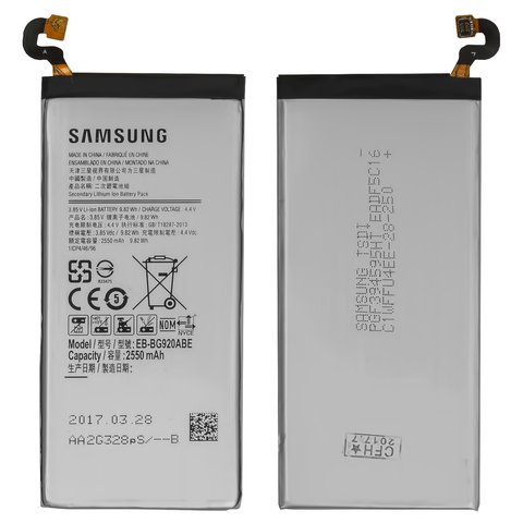Акумулятор EB BG920ABE для Samsung G920 Galaxy S6, Li ion, 3,85 B, 2550 мАг, Original PRC 