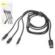 USB кабель Baseus Data Faction, USB тип-C, USB тип-A, micro-USB тип-B, Lightning, 120 см, 3,5 А, черный, в нейлоновой оплетке, 3 в 1, #CAMLT-PY01
