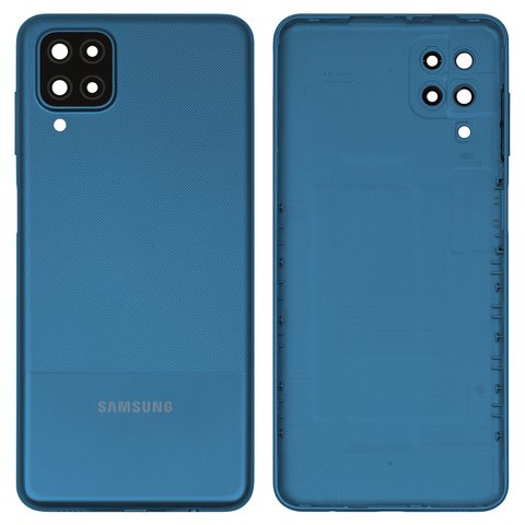 Задняя панель корпуса для Samsung A127 Galaxy A12 Nacho, синяя, со стеклом камеры, с боковыми кнопками