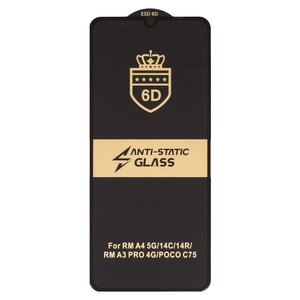Захисне скло ESD 6D для Motorola Moto G06; Xiaomi Poco C75, Redmi 14C 4G, сумісне з чохлом, Full Glue, Anti Static, без упаковки , чорний, global version