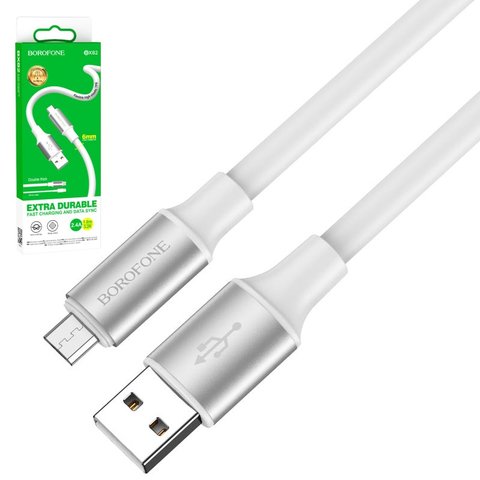 USB кабель Borofone BX82, USB тип A, micro USB тип B, 100 см, 2,4 А, білий, силіконовий, #6974443386202