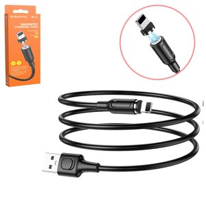 USB кабель Borofone BX41, USB тип A, Lightning, 100 см, 2,4 А, чорний, магнітний, #6931474738462