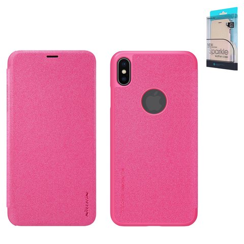 Case Nillkin Sparkle laser case compatible with iPhone X, iPhone XS, pink, with logo hole, flip, PU leather, plastic  #6902048147409