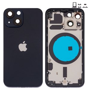 Housing compatible with iPhone 13 mini, black, with SIM card holders, with side buttons, midnight 
