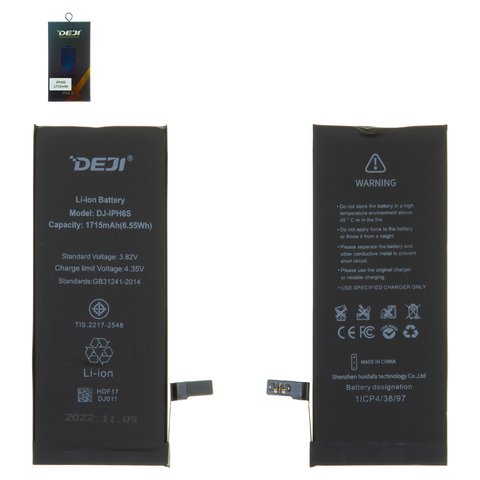 Batería Deji puede usarse con Apple iPhone 6S, Li ion, 3.82 V, 1715 mAh, original IC