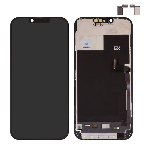 LCD compatible with iPhone 13 Pro Max, black, with frame, HC, without IC, AMOLED , GX OEM soft, 120Hz 