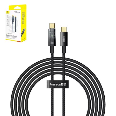 USB Cable Baseus Explorer, 2xUSB type C, 100 cm, 100 W, black, with auto off function, nylon braided  #P10319703111 00