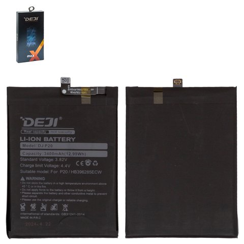 Battery Deji HB396285ECW compatible with Huawei Honor 10, P20, Li ion, 3.82 V, 3400 mAh
