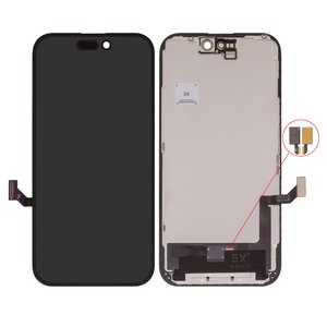 LCD compatible with iPhone 15, black, with frame, HC, without IC, OLED , GX OEM hard 