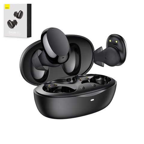 Auricular Baseus Encok W11, inalámbrica, negra, con funda de carga, con cable, #NGTW060001