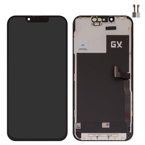 Pantalla LCD puede usarse con iPhone 13 Pro, negro, con marco, HC, sin microchip, OLED , GX OEM Hard, type 1