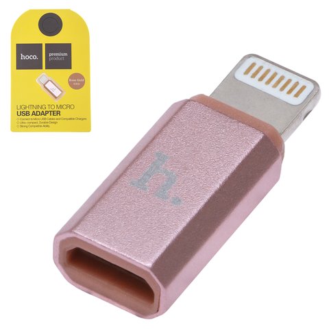 Адаптер Hoco, micro USB тип B, Lightning, рожевий