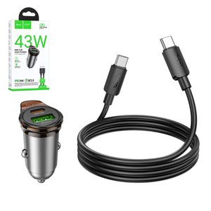 Автомобільний зарядний пристрій Hoco NZ16A, чорне, Power Delivery PD , з кабелем USB тип C до USB тип C, 43 Вт, 2 порта, 12 24 B, #6942007644761