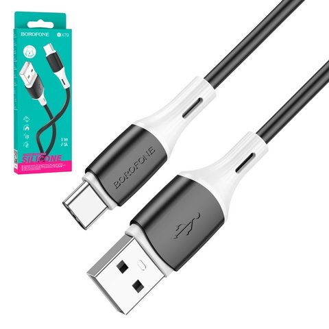 USB кабель Borofone BX79, USB тип C, USB тип A, 100 см, 3 A, черный, силиконовый, #6974443384789
