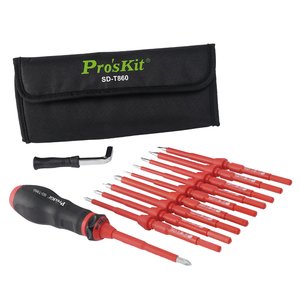 Отвертка динамометрическая изолированная Pro'sKit SD-T860 с набором бит Отвертка динамометрическая изолированная Pro'sKit SD-T860 с набором бит